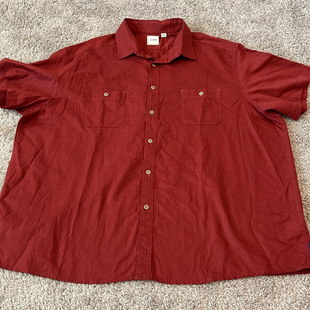 Men’s‎ ROWM Burgundy button down short sleeve shirt 200% Cotton Comfort Cool 3XB